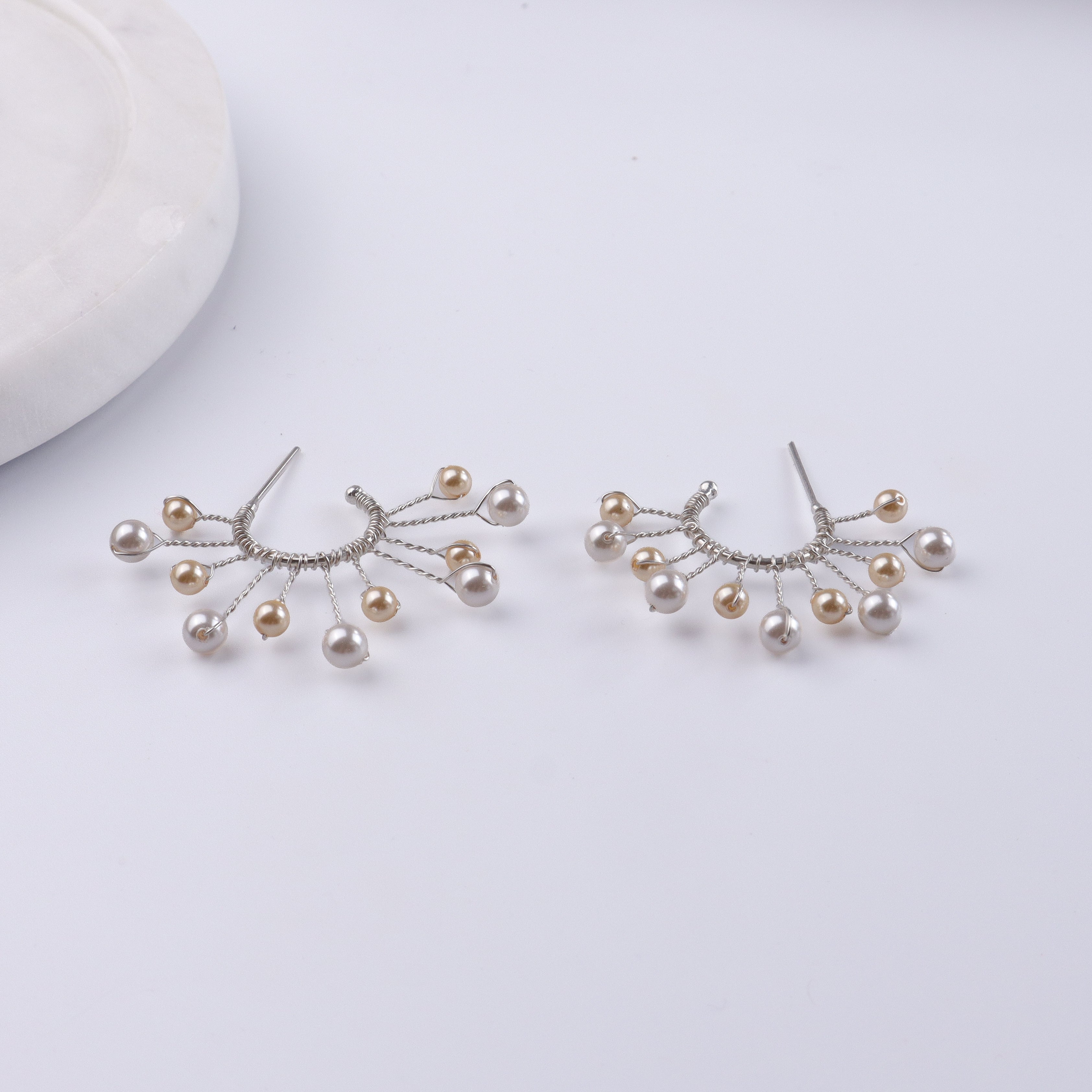 Golden & White Pearl Snowflake Hoops (Project Handmade)