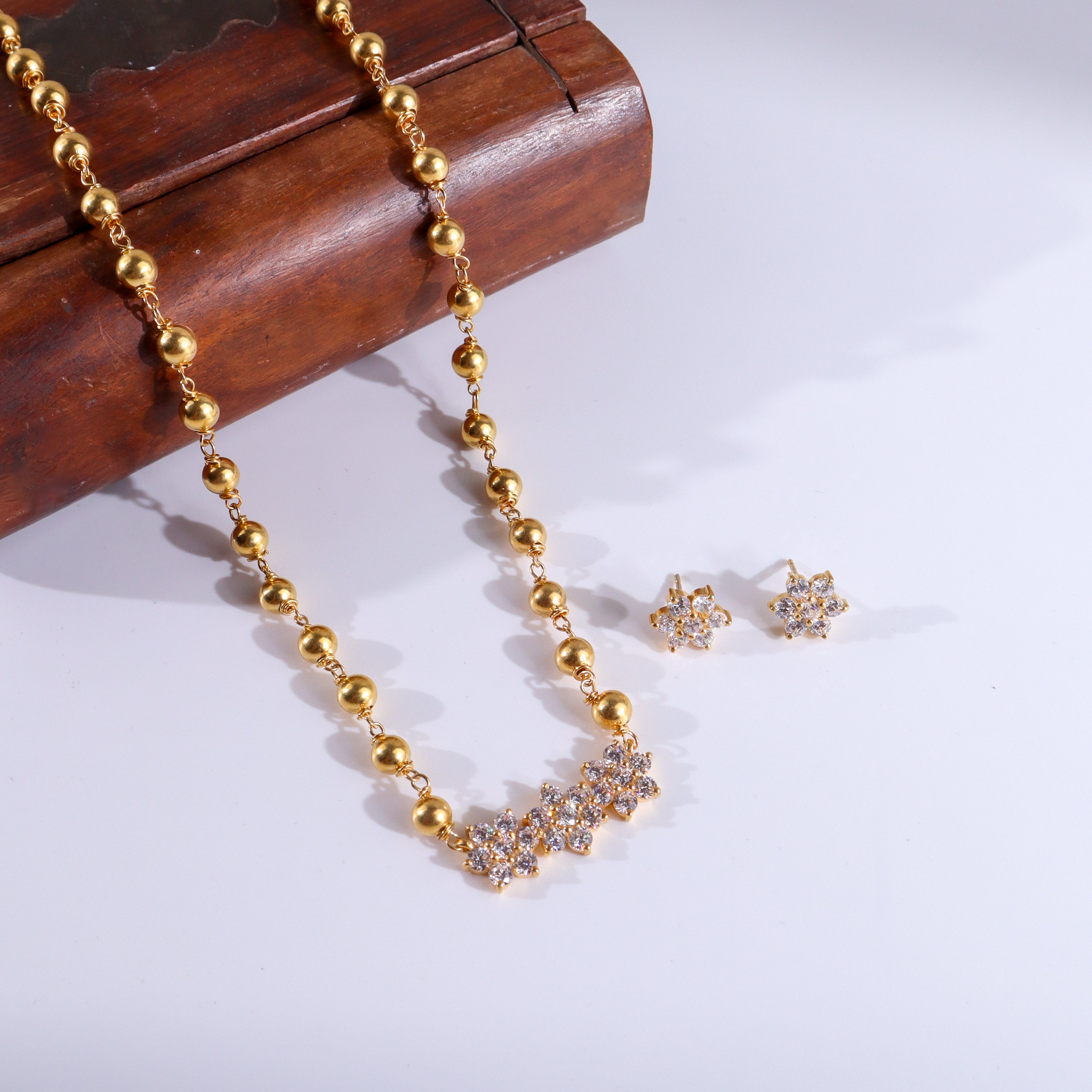 Big Flower Motif Bead Studded Set | 22K Gold Plated