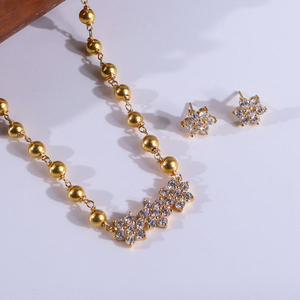 Big Flower Motif Bead Studded Set | 22K Gold Plated
