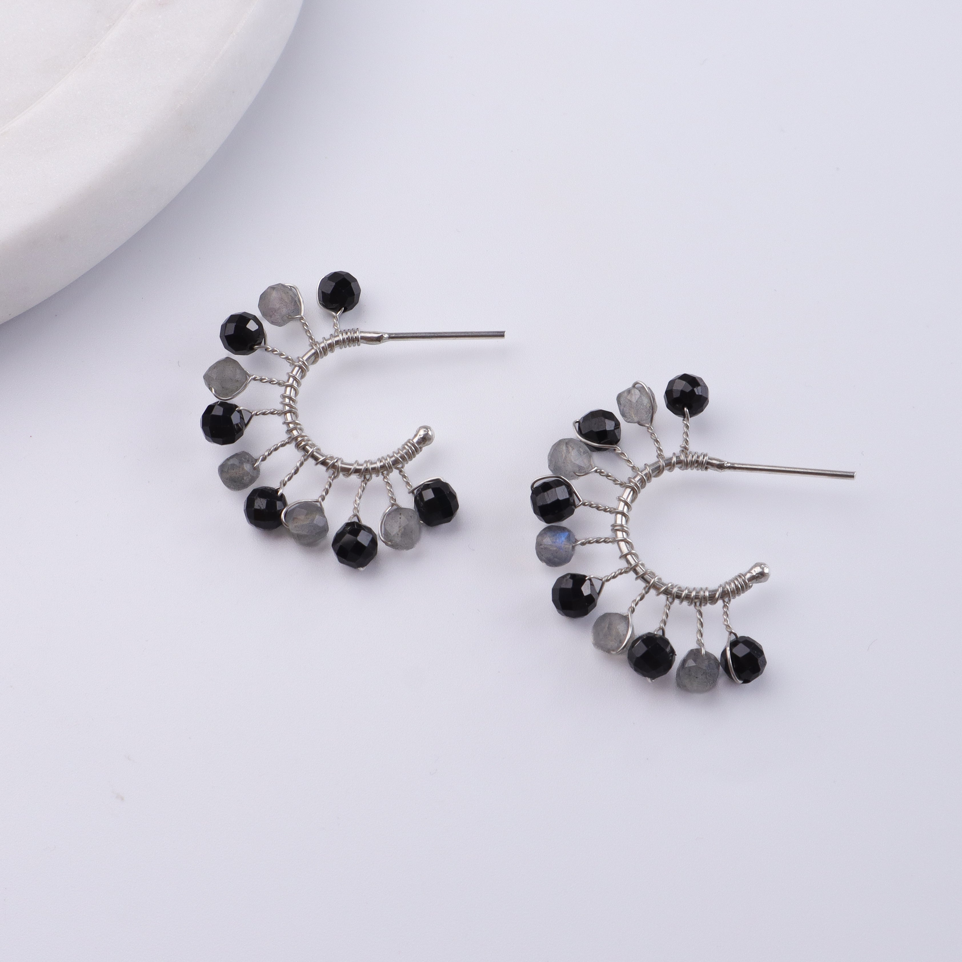 Labradorite & Black Spinel Hoops (Project Handmade)