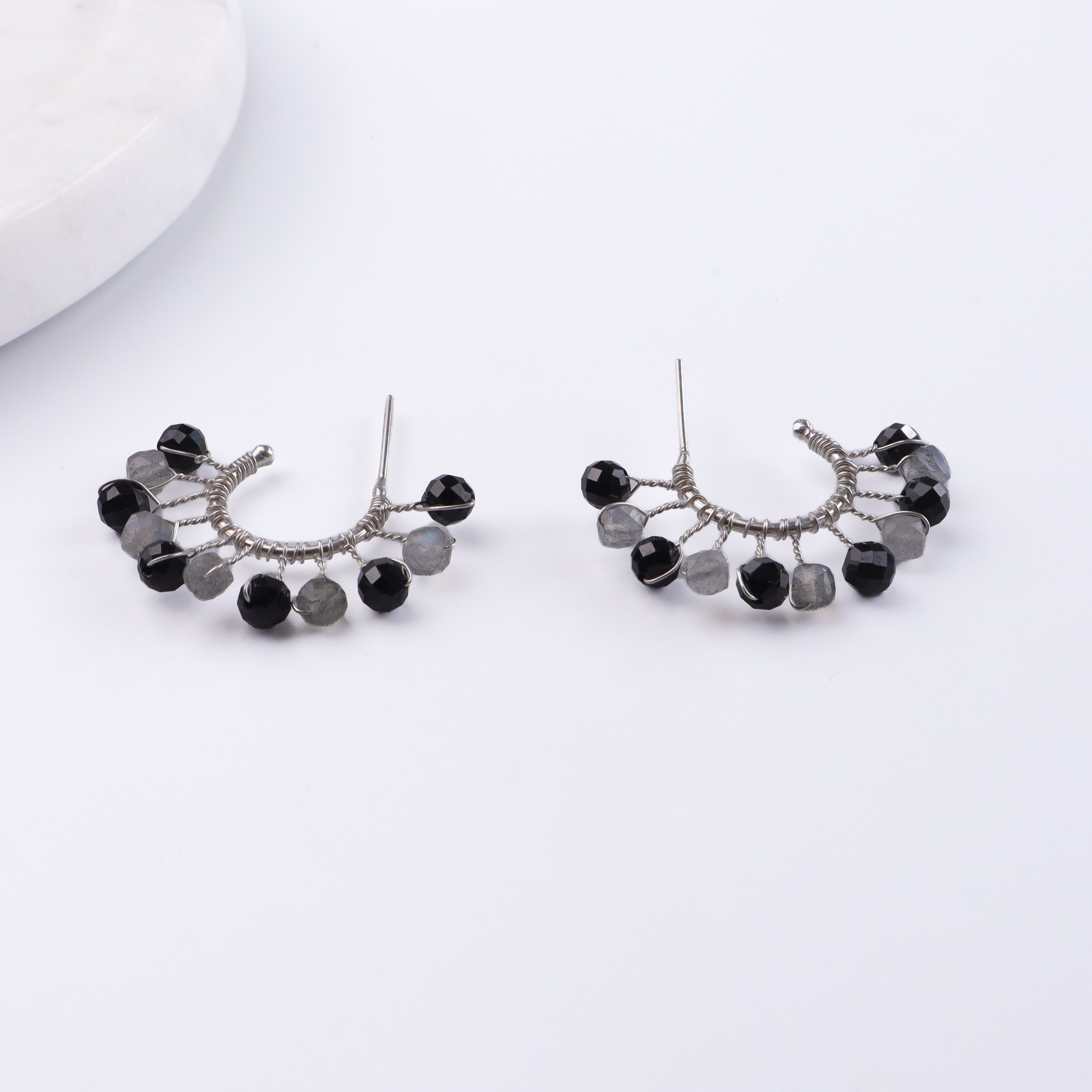 Labradorite & Black Spinel Hoops (Project Handmade)