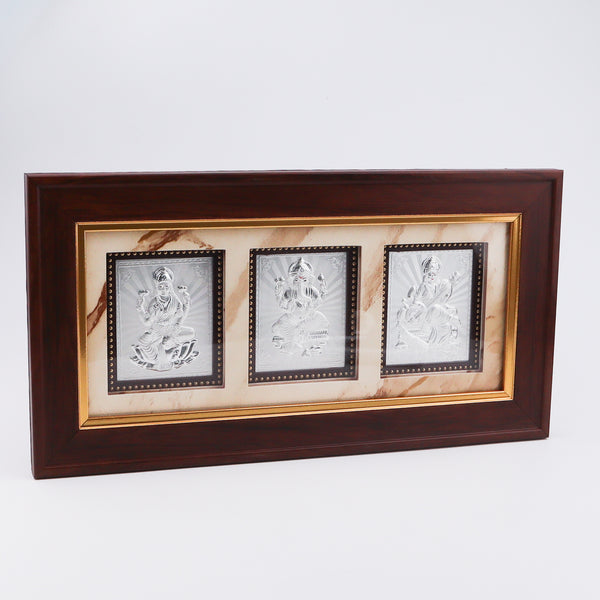Back view of wooden triple god silver frame with hanging hook for home decor