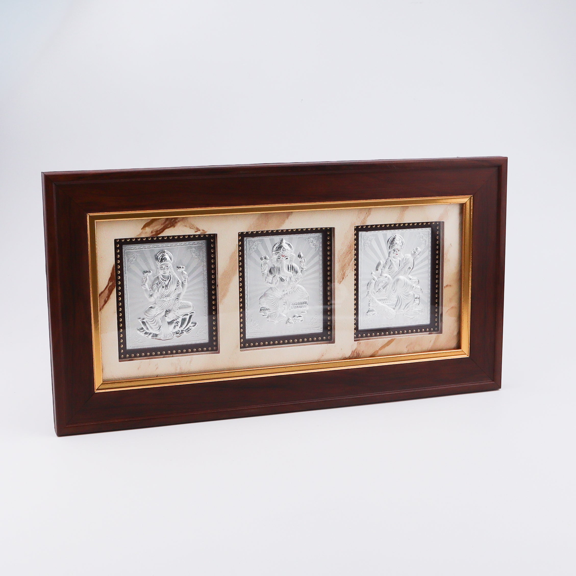 Silver Laxmi Ganpati Saraswati Frame (Big)