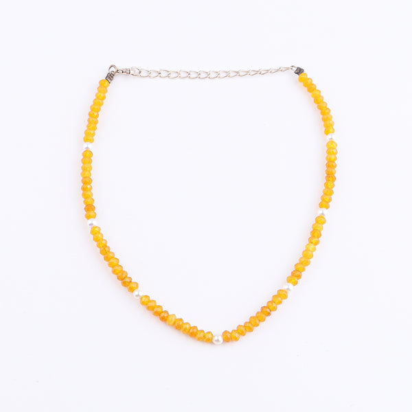 Yellow Jade and Pearl Anklet | 92.5 Sterling Silver