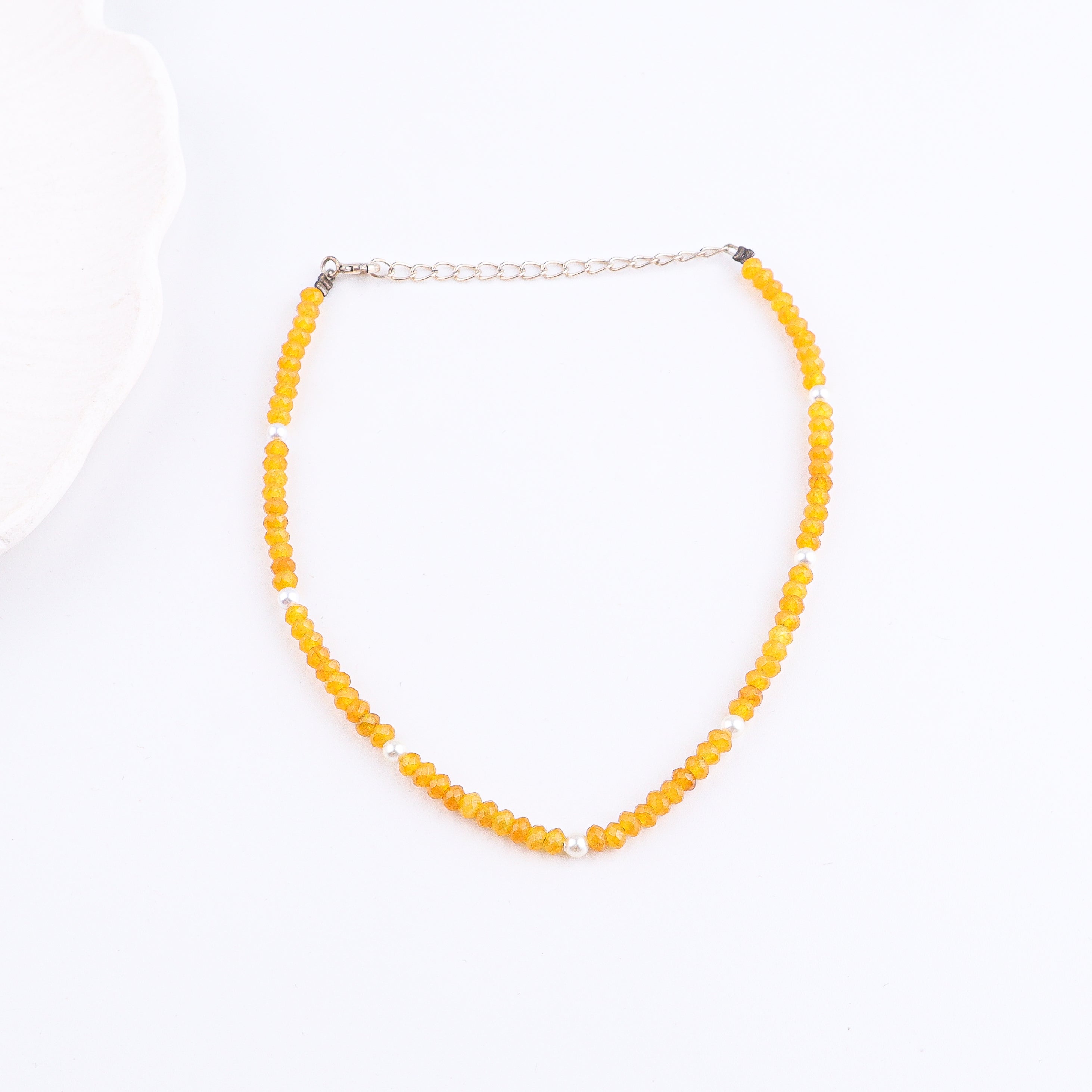 Yellow Jade and Pearl Anklet | 92.5 Sterling Silver
