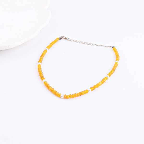 Yellow Jade and Pearl Anklet | 92.5 Sterling Silver
