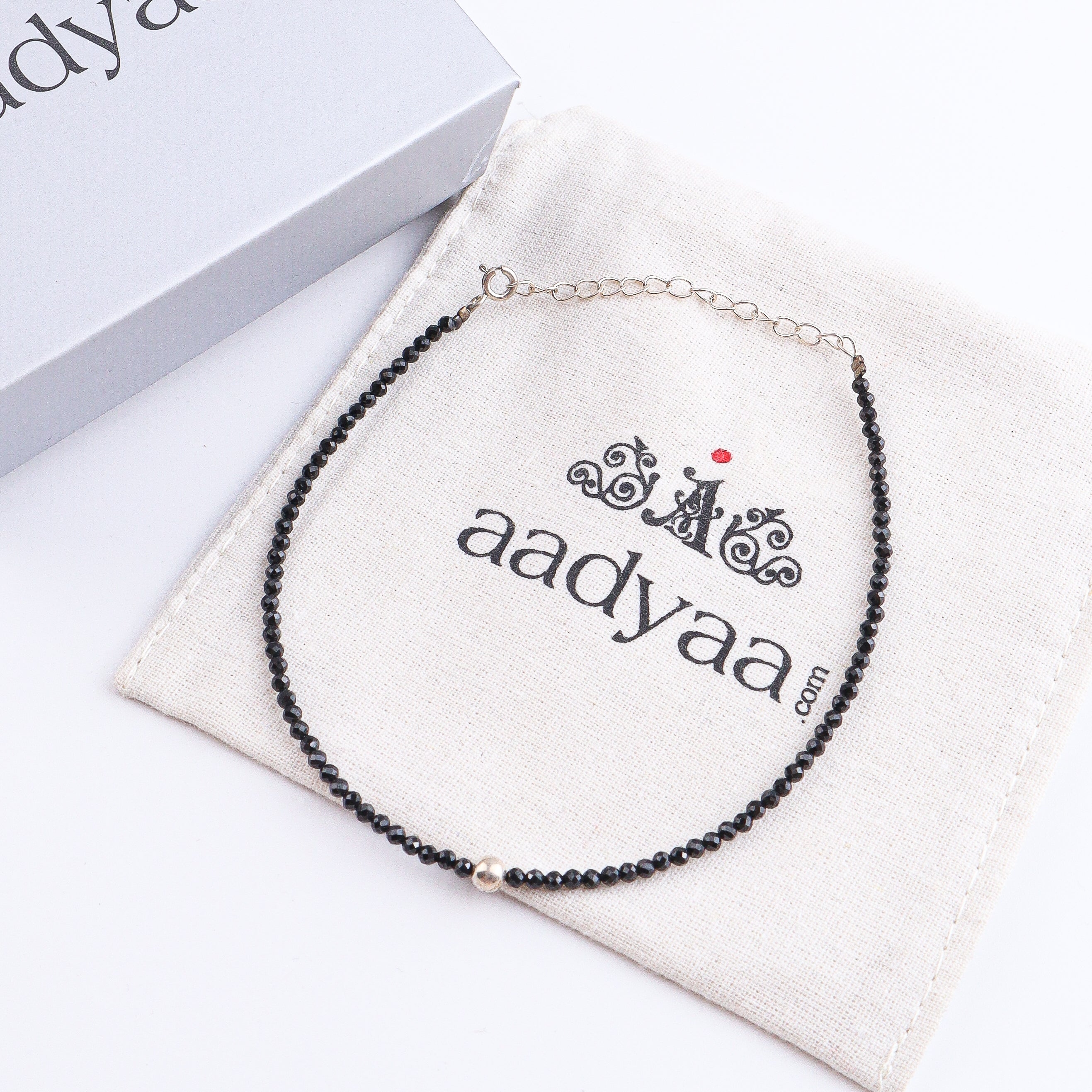 Black Spinel & Silver Beads Anklet