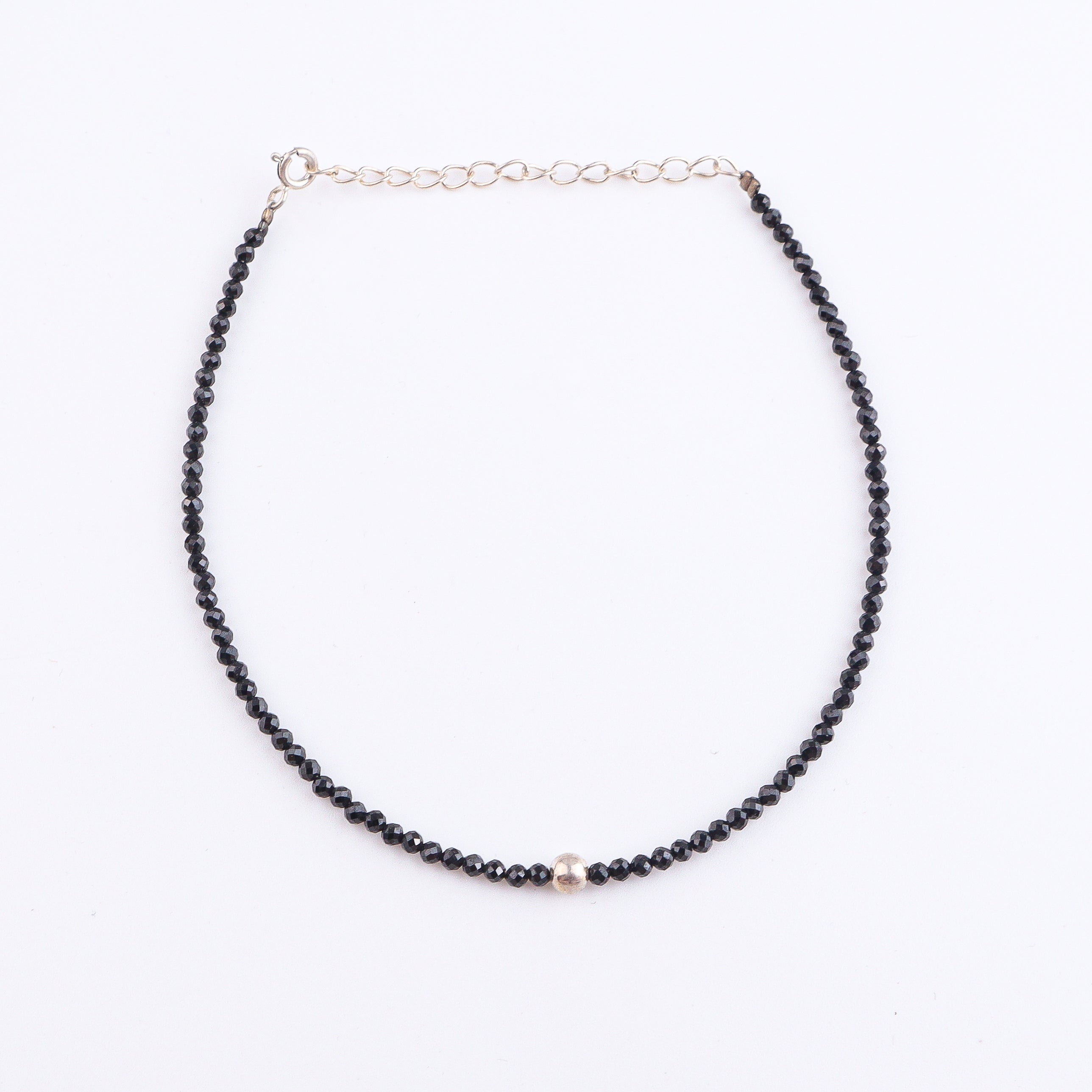 Black Spinel & Silver Beads Anklet