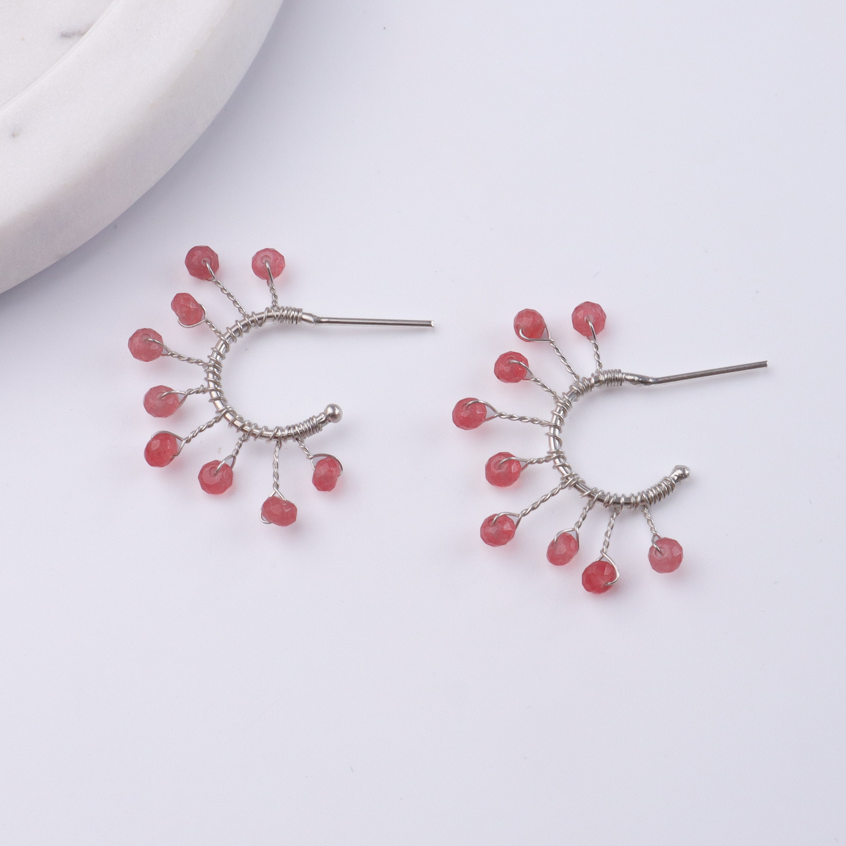 Pink Jade Snowflake Hoops (Project Handmade)