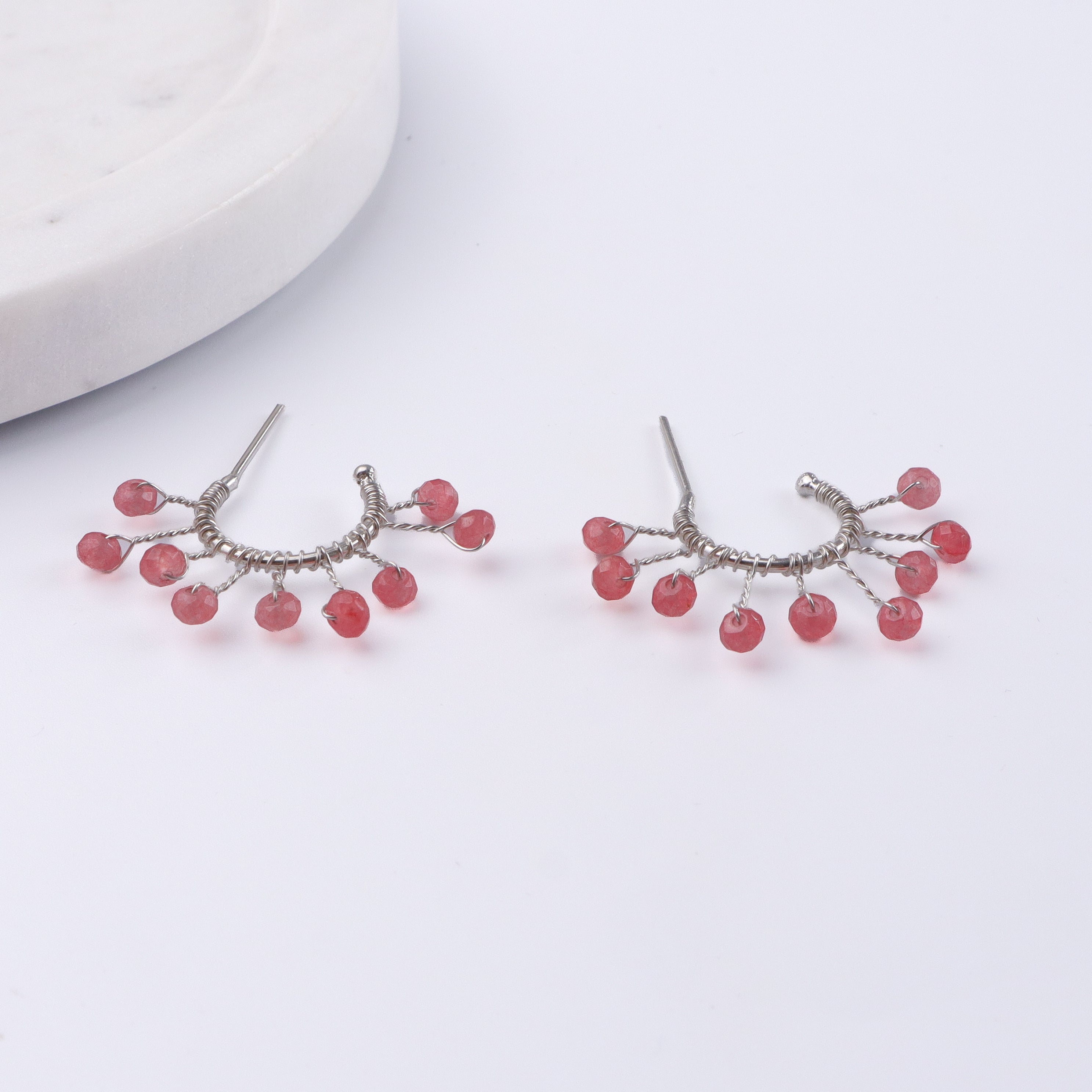Pink Jade Snowflake Hoops (Project Handmade)