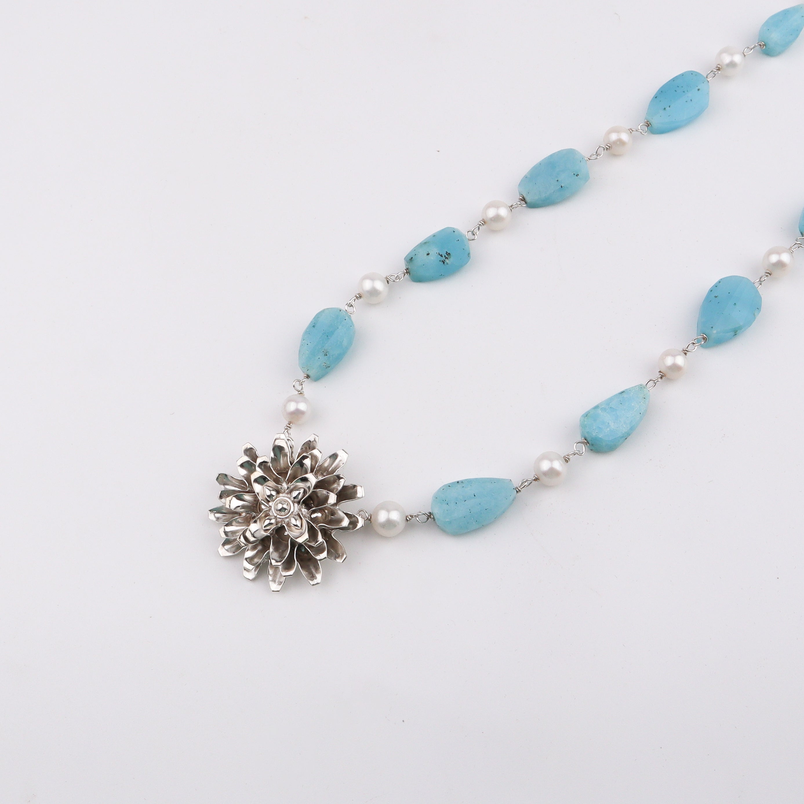 Silver Soorajmukhi Pendant Fancy Larimar Stones