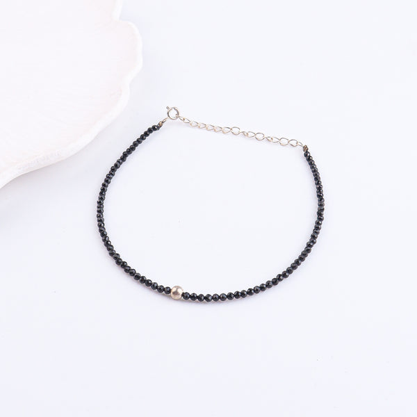 Black Spinel & Silver Beads Anklet
