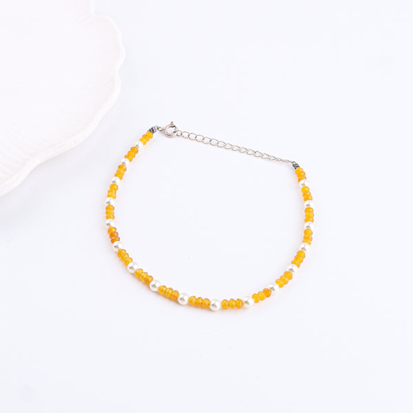 Yellow Jade & Pearl Anklet | 92.5 Sterling Silver