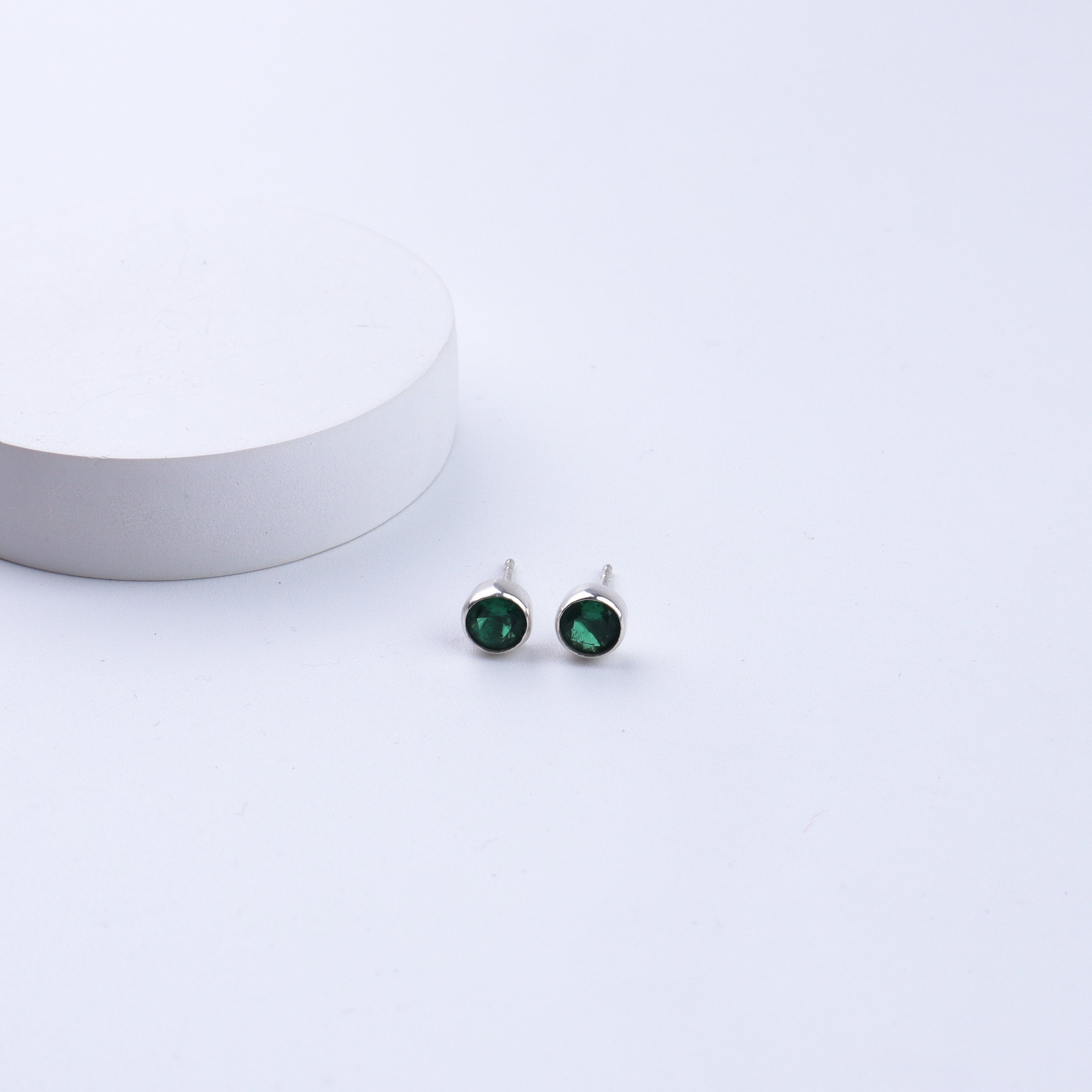 CZ Green Stone Silver Studs | 92.5 Silver