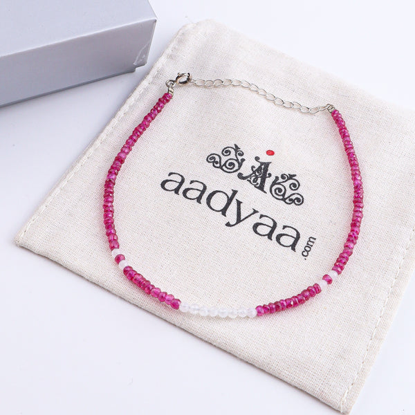 Rubies & Moonstone Anklet | 92,5 Sterling Silver
