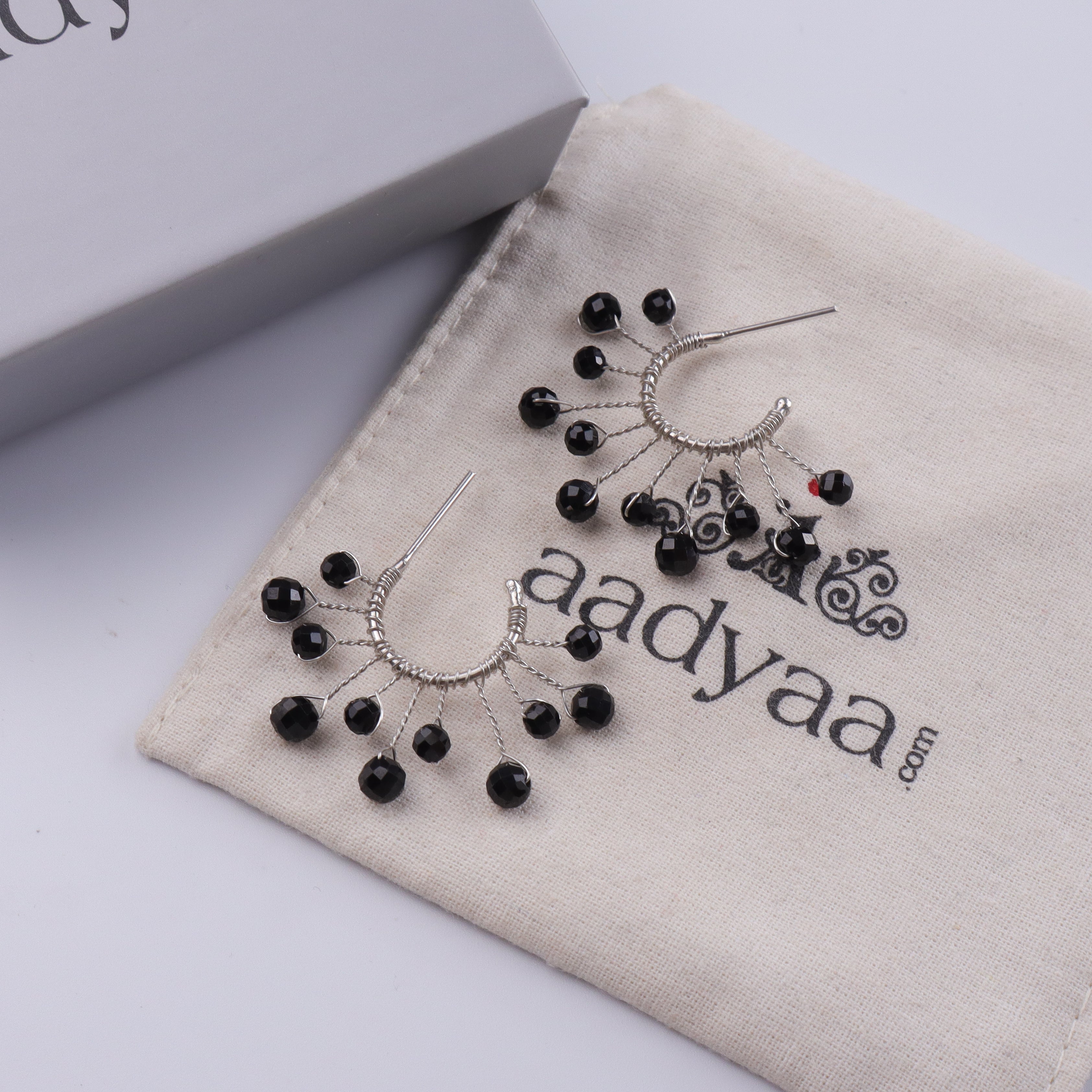 Black Spinel Snowflake Hoops (Project Handmade)