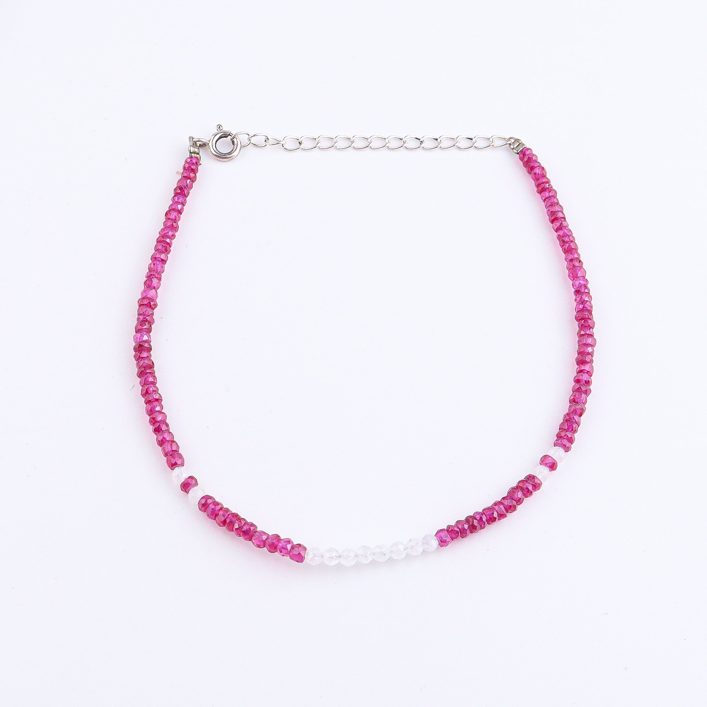 Rubies & Moonstone Anklet | 92,5 Sterling Silver