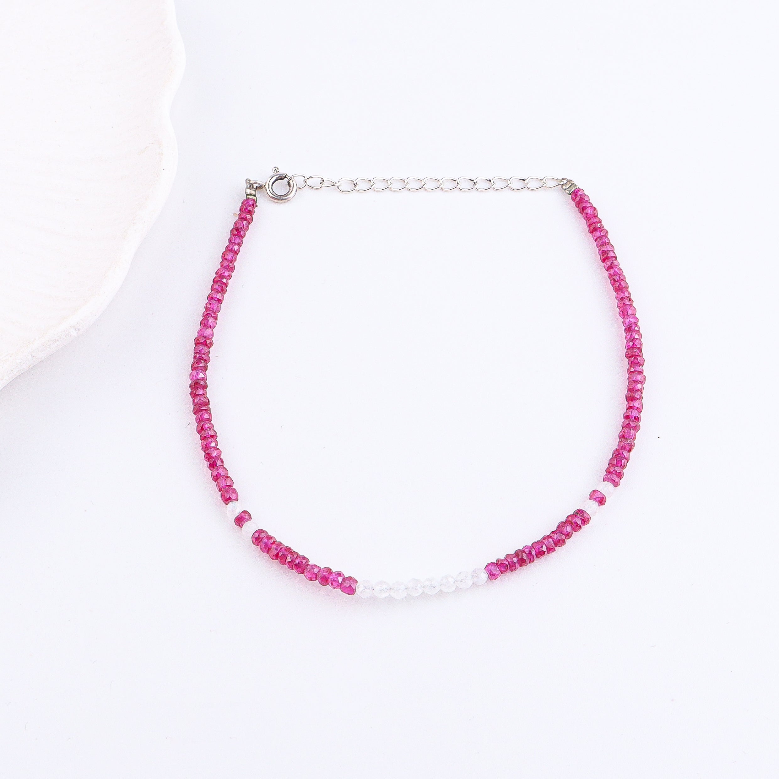 Rubies & Moonstone Anklet | 92,5 Sterling Silver