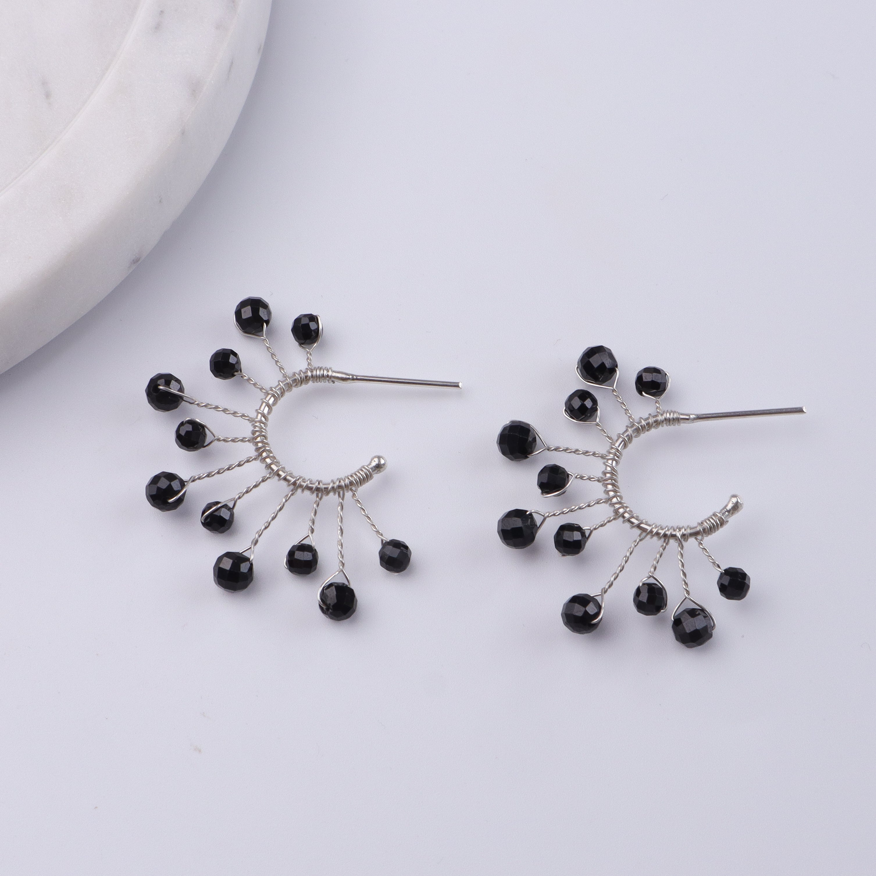 Black Spinel Snowflake Hoops (Project Handmade)