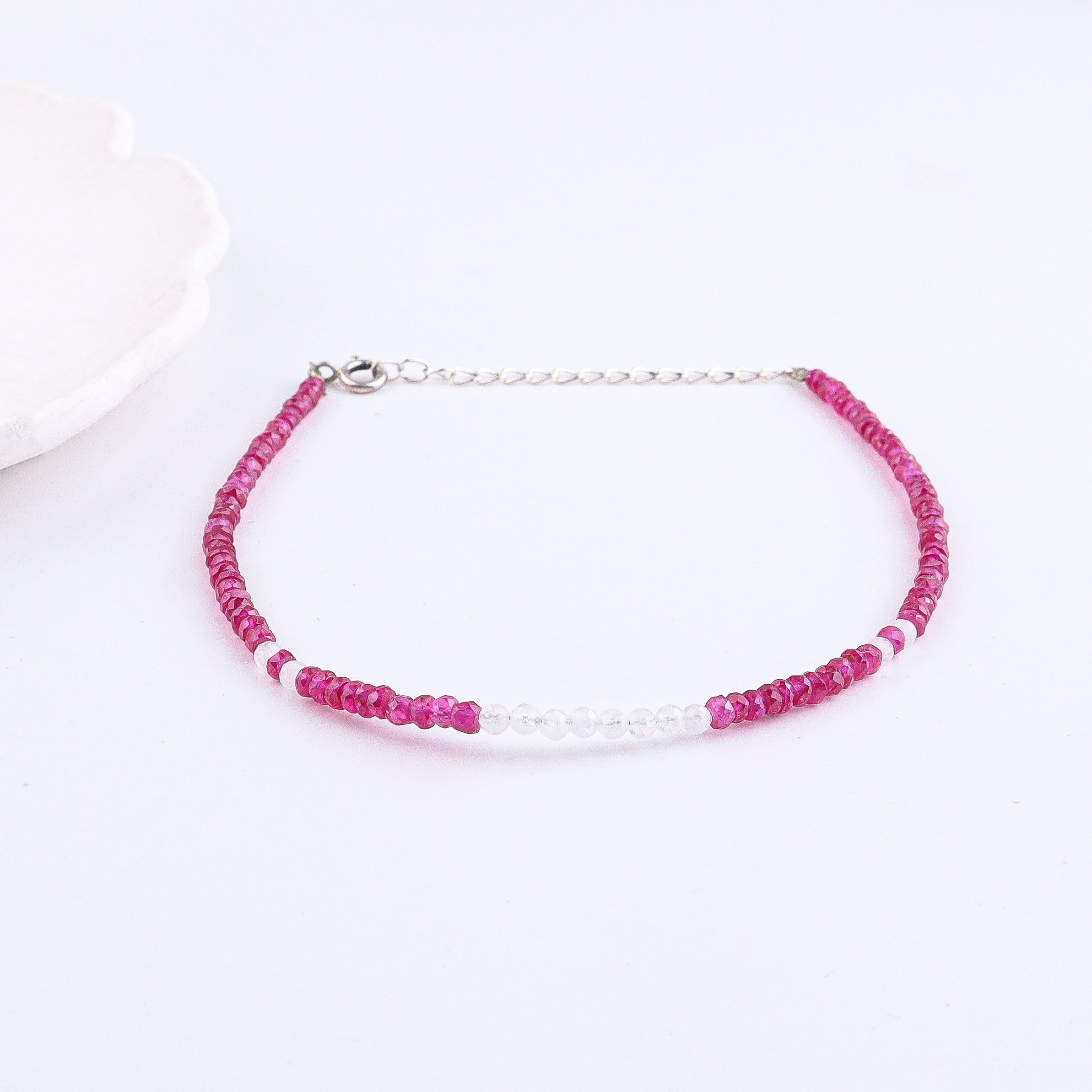 Rubies & Moonstone Anklet | 92,5 Sterling Silver