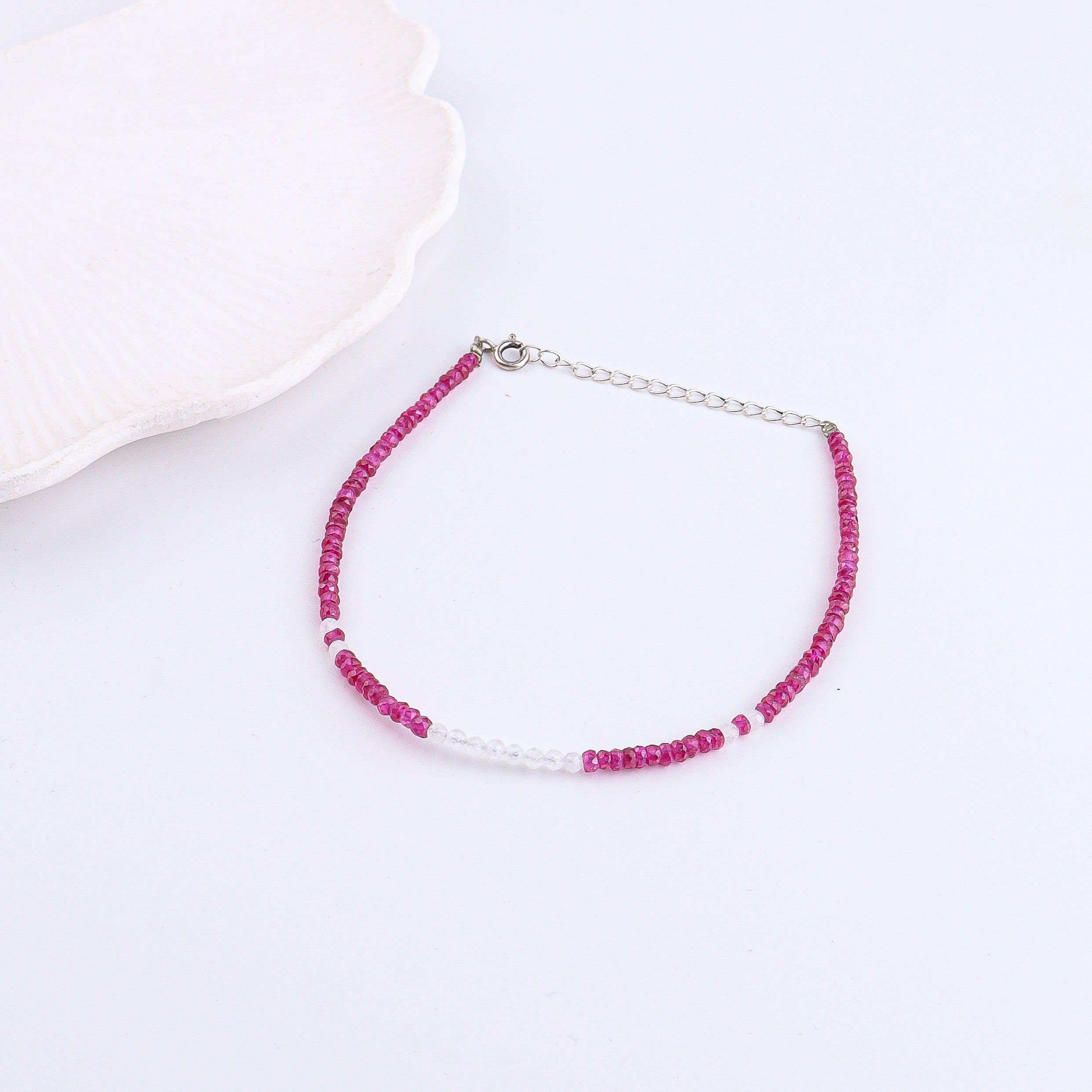Rubies & Moonstone Anklet | 92,5 Sterling Silver