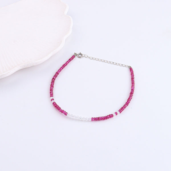 Rubies & Moonstone Anklet | 92,5 Sterling Silver