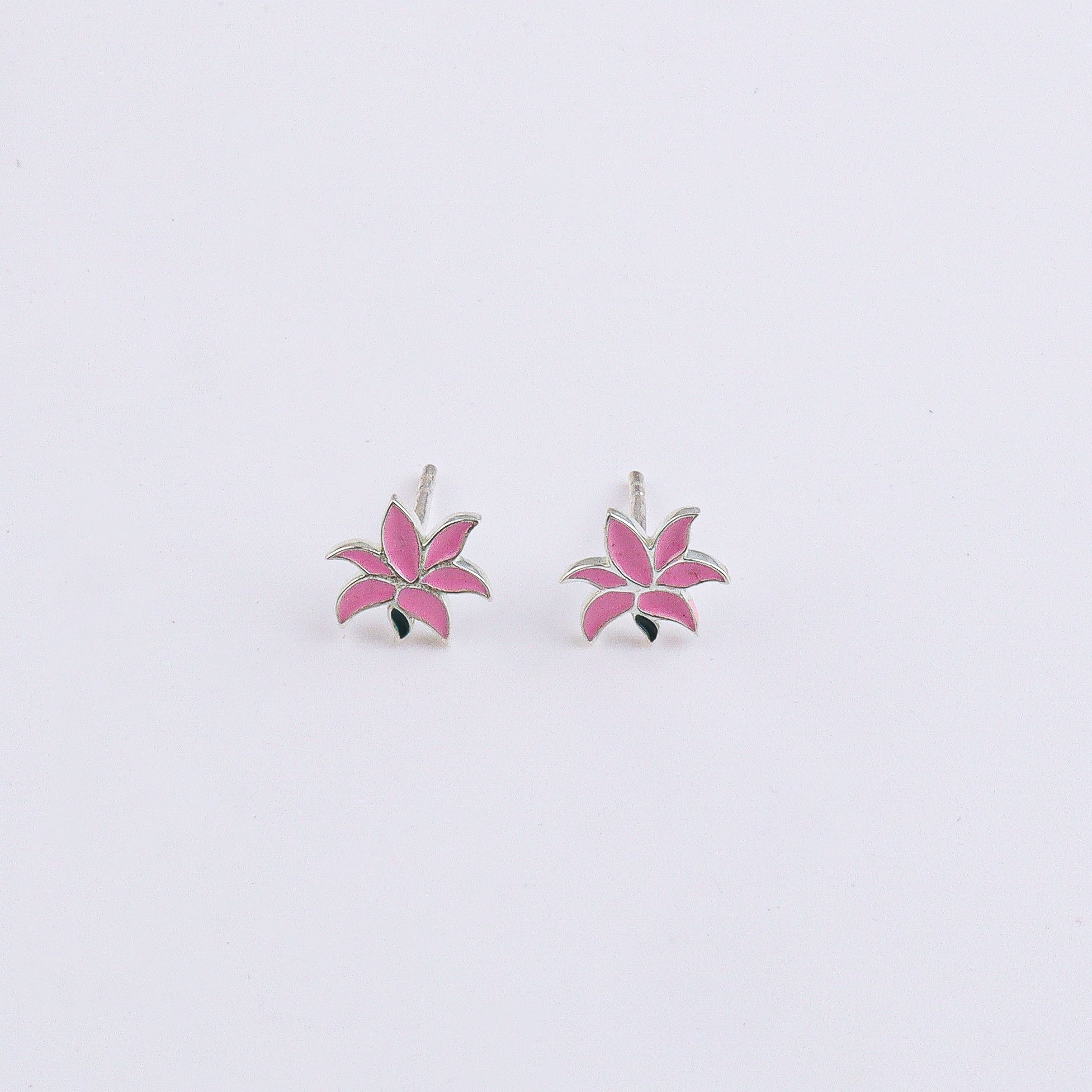 Pink Lily Enamel Studs | 92.5 Silver