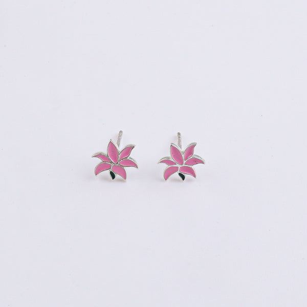 Pink Lily Enamel Studs | 92.5 Silver