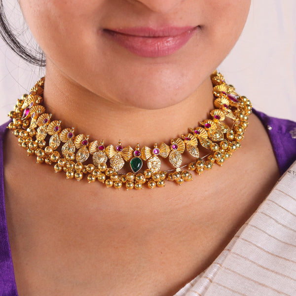 Kolhapuri Saaj - Choker length | 92.5 Silver | 22K Gold Plated (Made to Order)