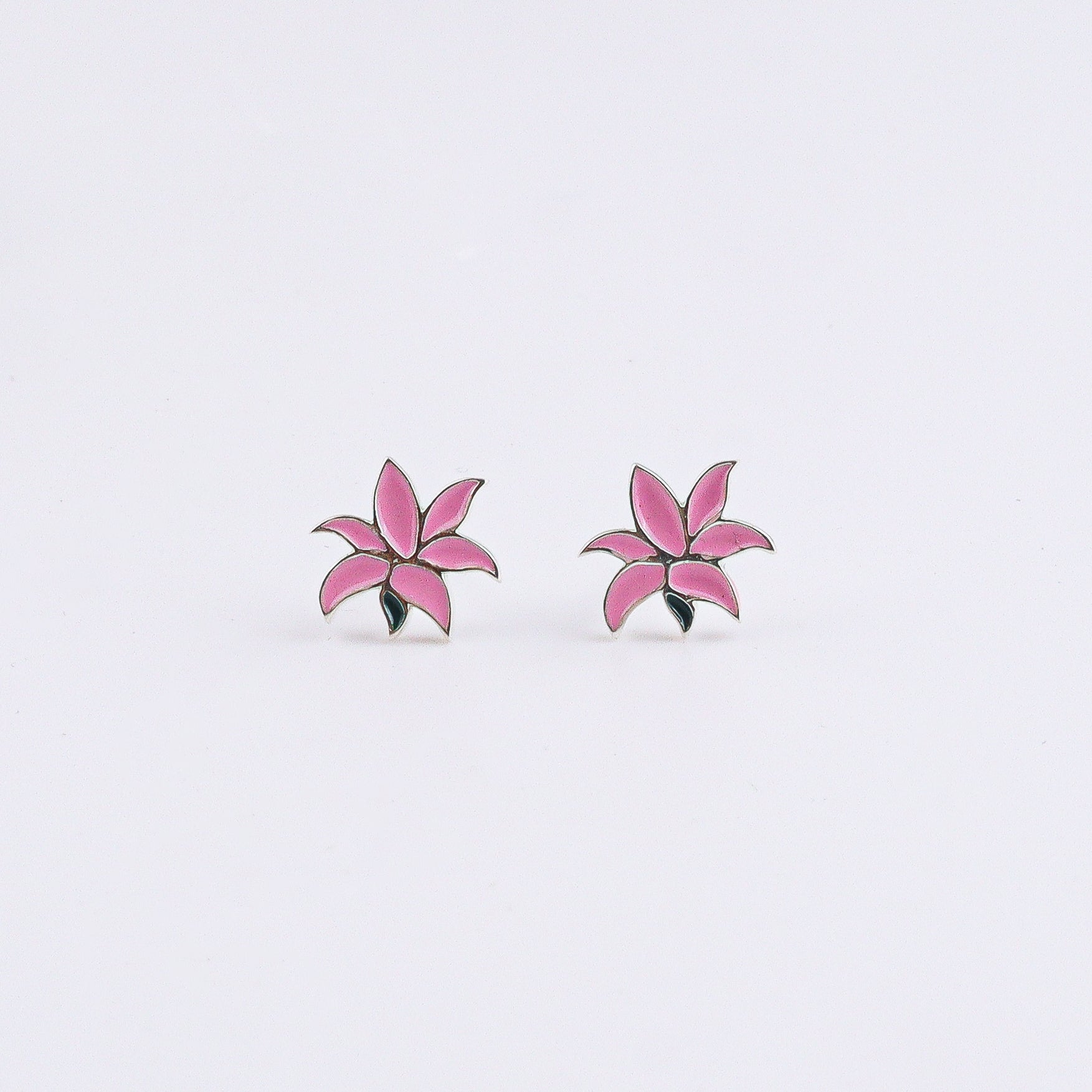 Pink Lily Enamel Studs | 92.5 Silver