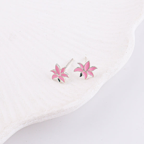 Pink Lily Enamel Studs | 92.5 Silver
