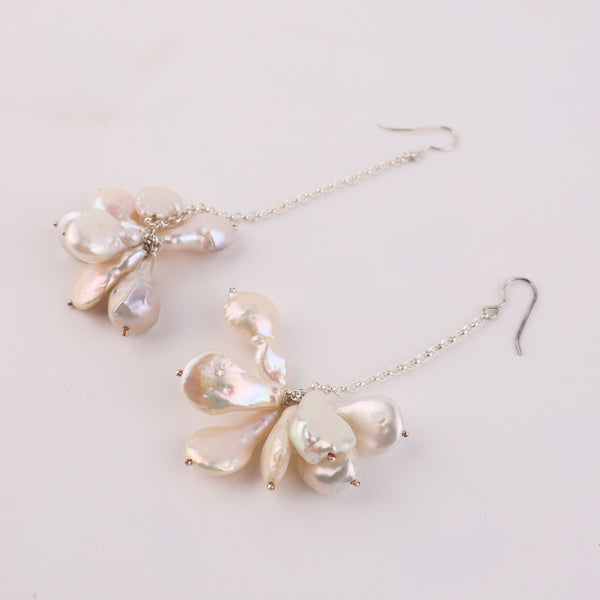 Luxe Baroque Pearl Drop Earrings with Silver Chain