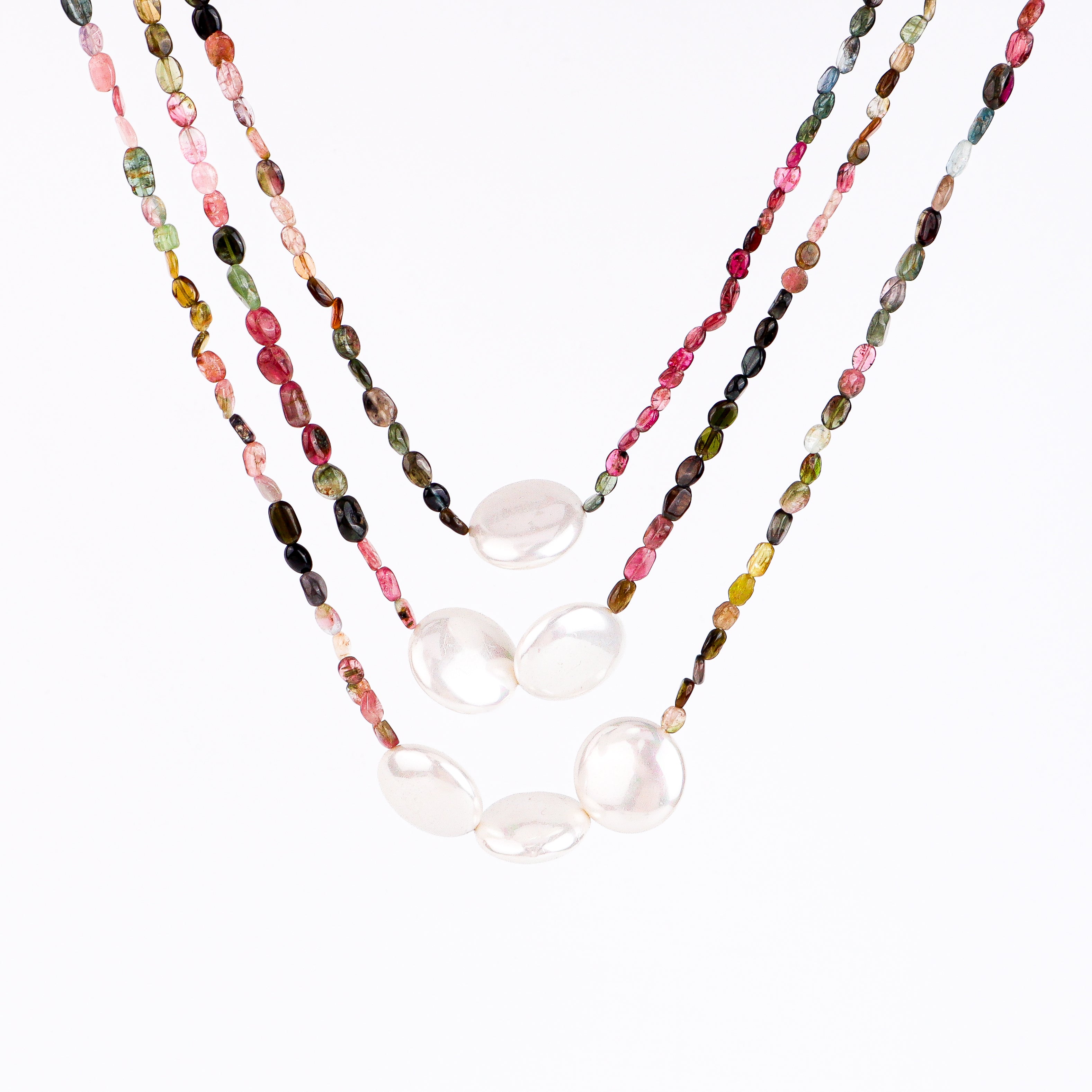 Layered Tourmaline Coin Pearl Necklace