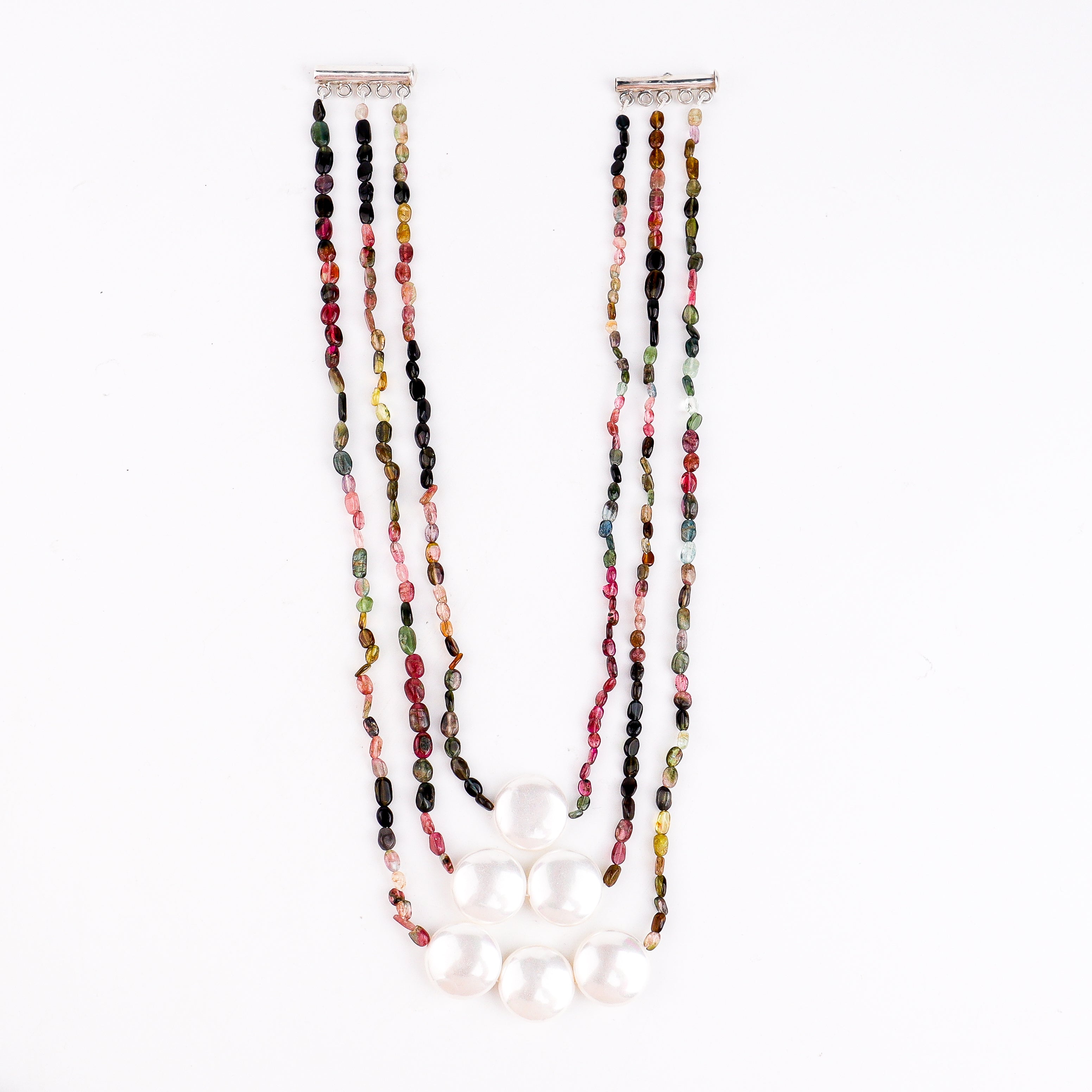 Layered Tourmaline Coin Pearl Necklace