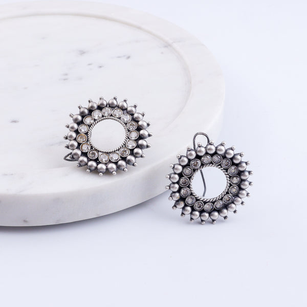 Karwar Chakra Earrings (White): Hook Style