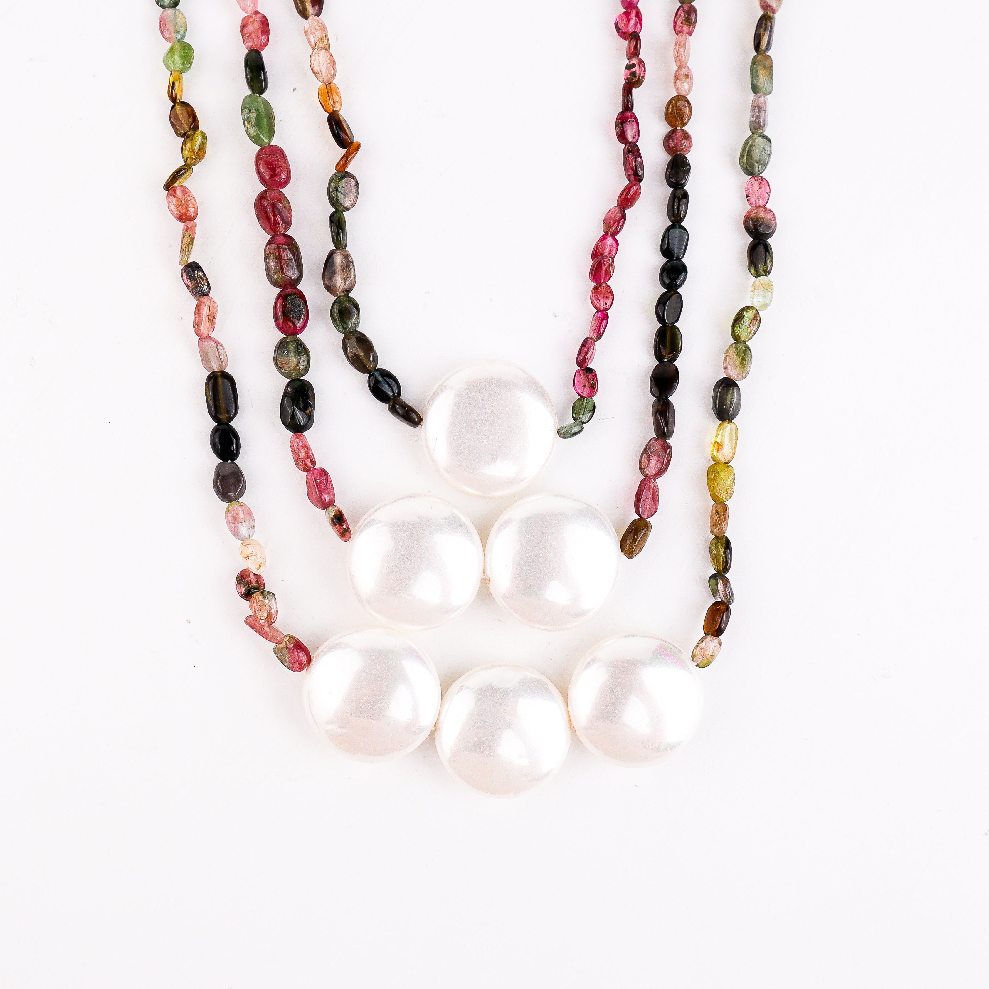 Layered Tourmaline Coin Pearl Necklace