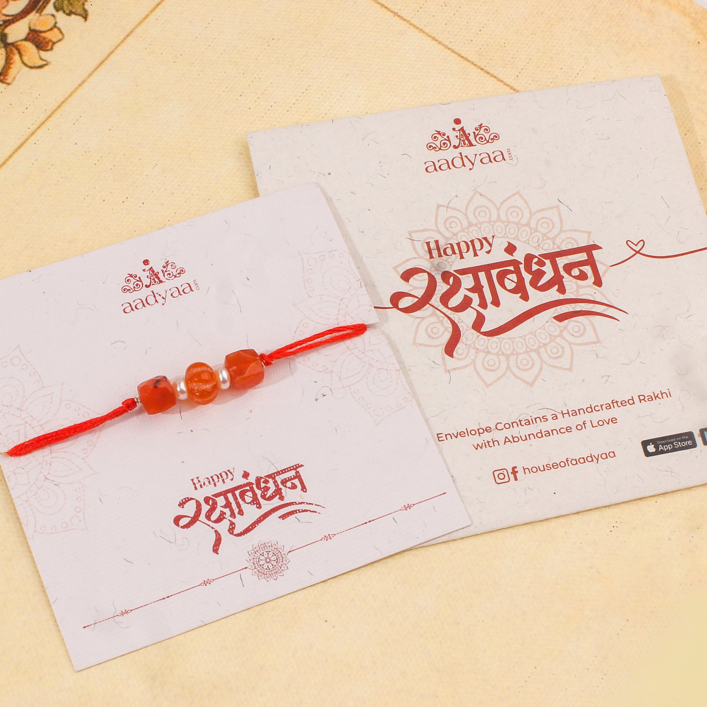 Carnelian & Freshwater Pearl Rakhi (Project Handmade)