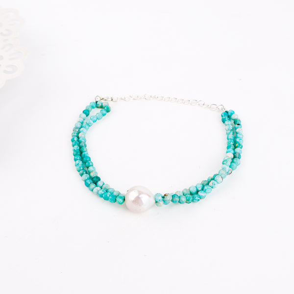 Blue Jade & Pearl Bracelet