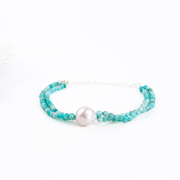 Blue Jade & Pearl Bracelet