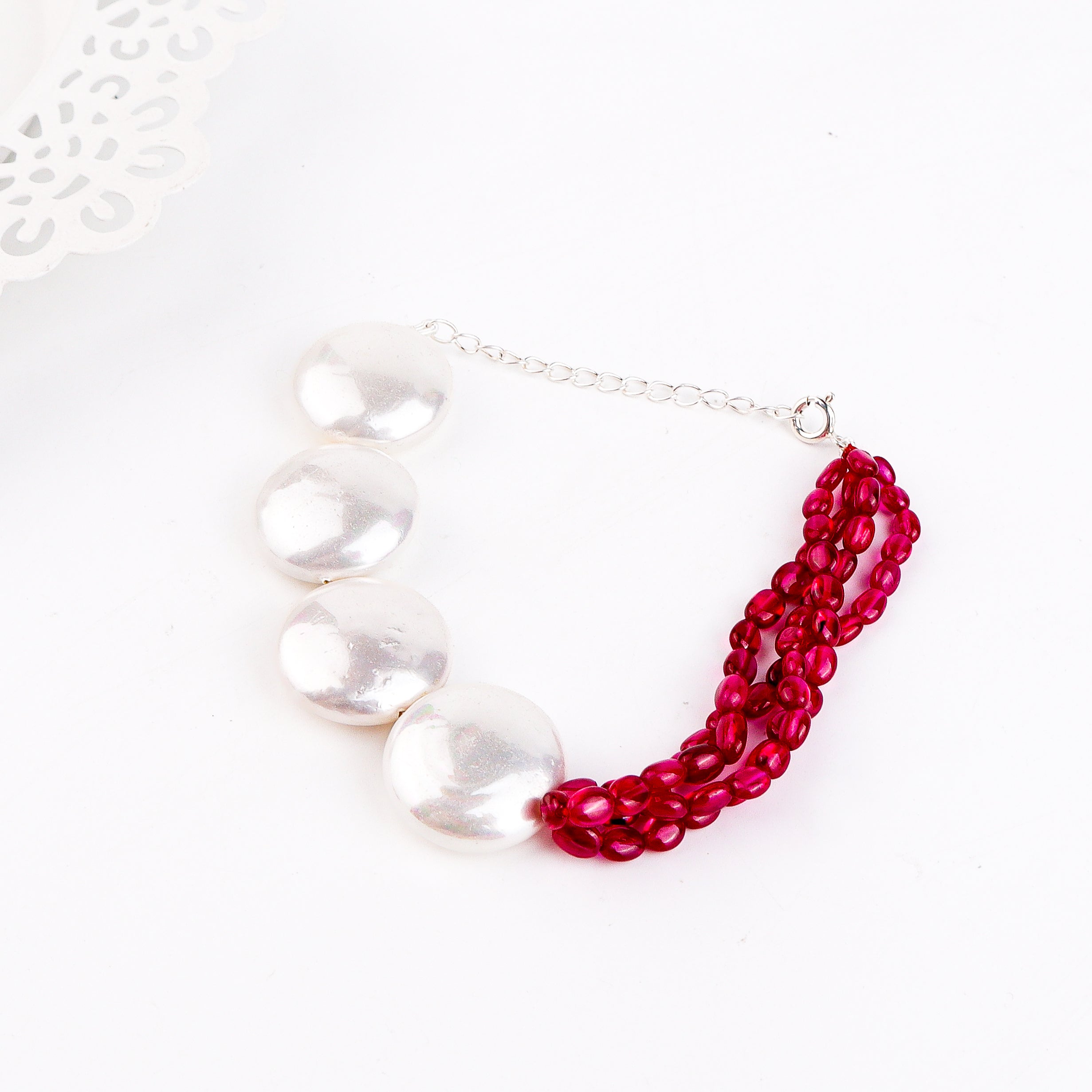 Ruby & Coin Pearl Bracelet
