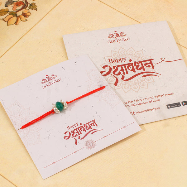 Green Onyx & Pearl Bunch Rakhi (Project Handmade)