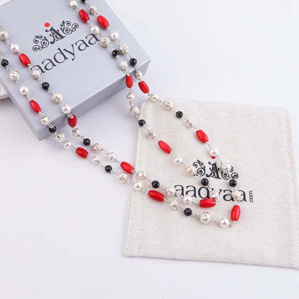 Double Layer Coral, Pearl, Mohanmaal Bead, Ashtapailu & Black Spinel Ganthan