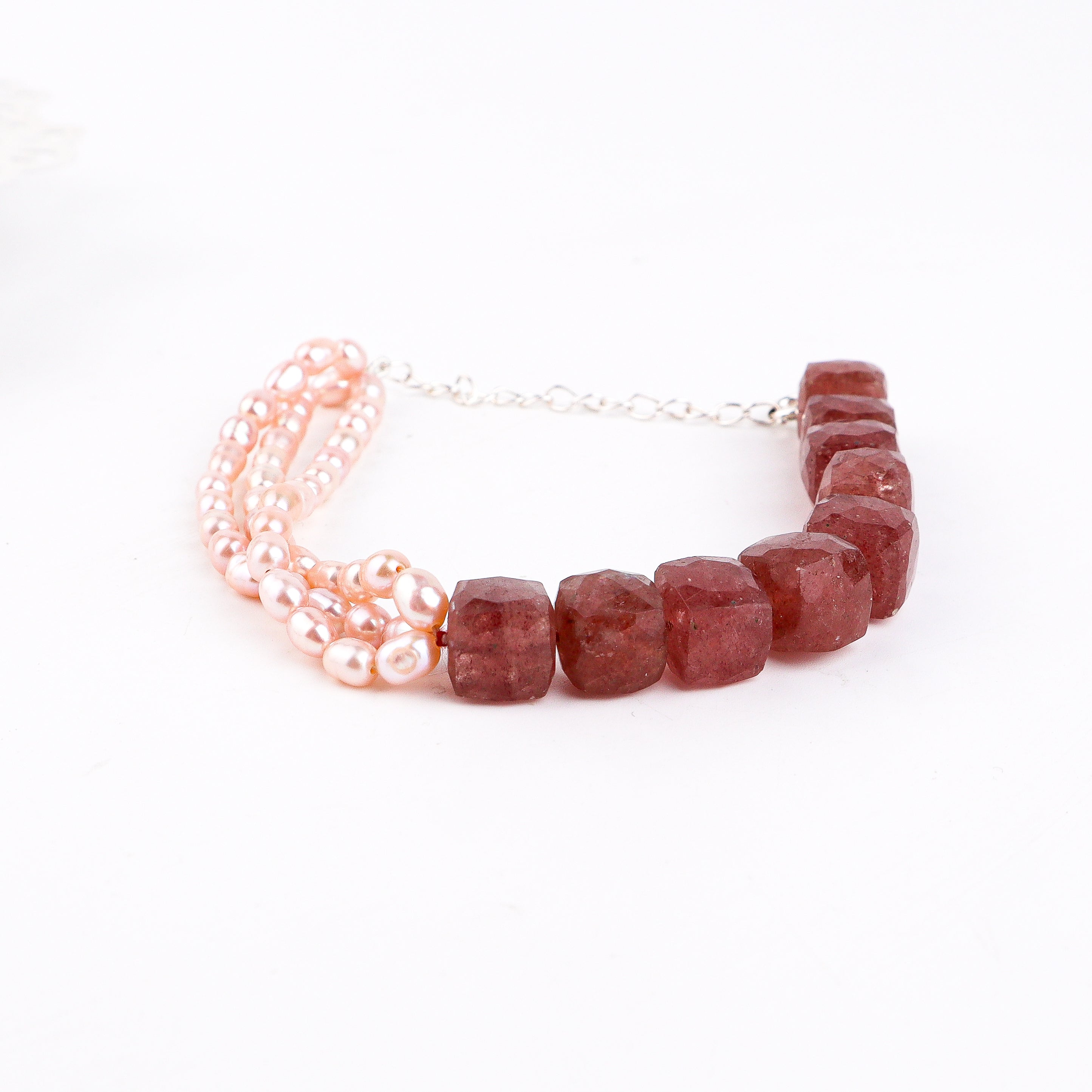Strawberry Quartz & Pink Rice Pearl Bracelet