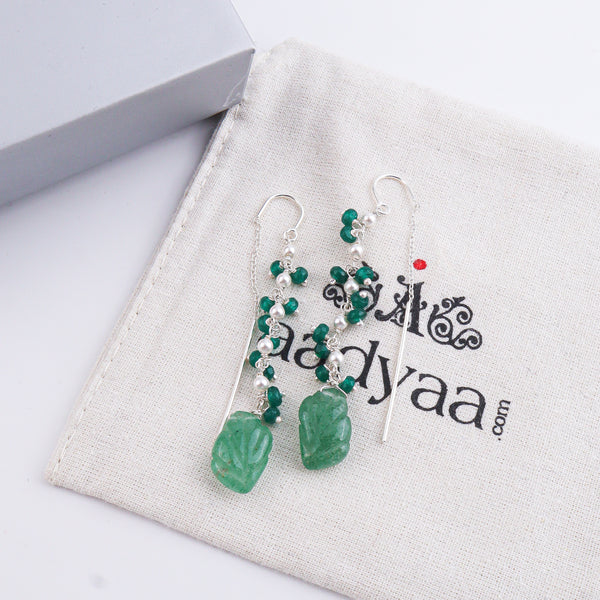 Russian Quartz & Green Onyx Sui Dhaaga Branch Earrings