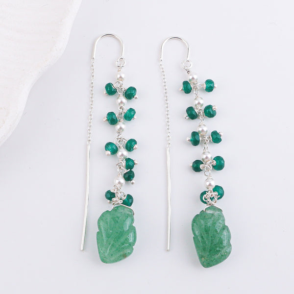 Russian Quartz & Green Onyx Sui Dhaaga Branch Earrings
