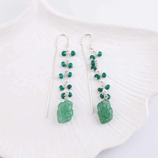 Russian Quartz & Green Onyx Sui Dhaaga Branch Earrings