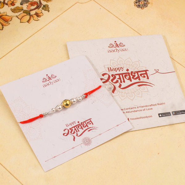 Gold-Plated Silver Bead & Pearl Wrapped Rakhi (Project Handmade)