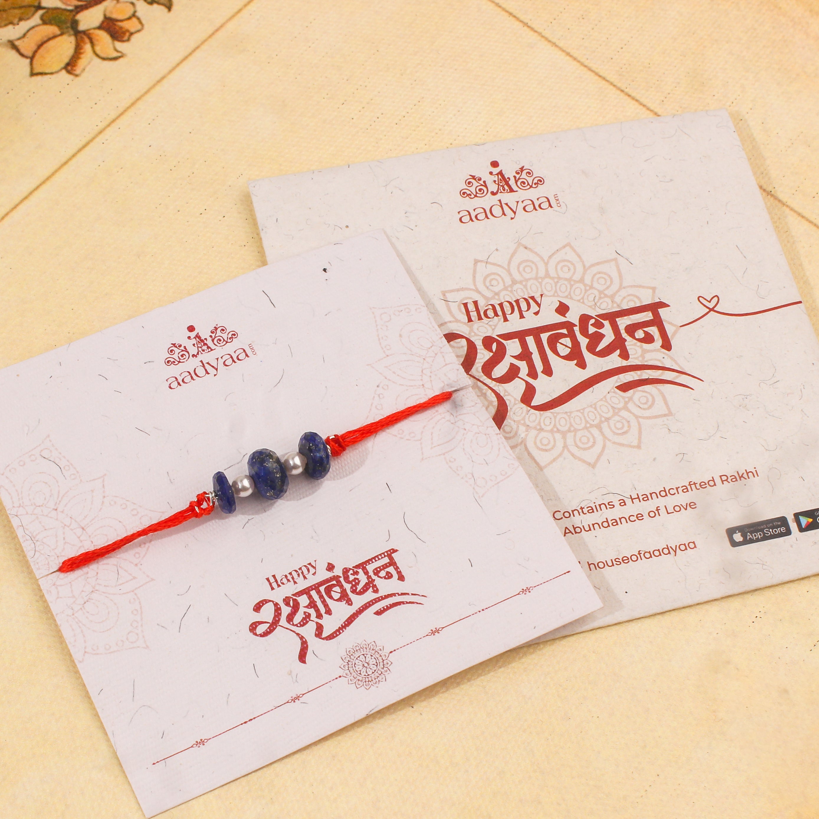 Flat Lapis Lazuli & Pearl Rakhi (Project Handmade)