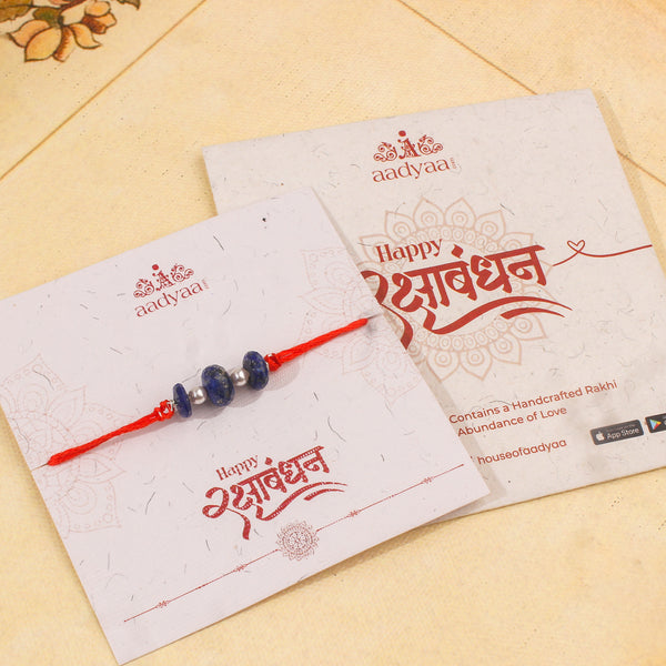 Flat Lapis Lazuli & Pearl Rakhi (Project Handmade)