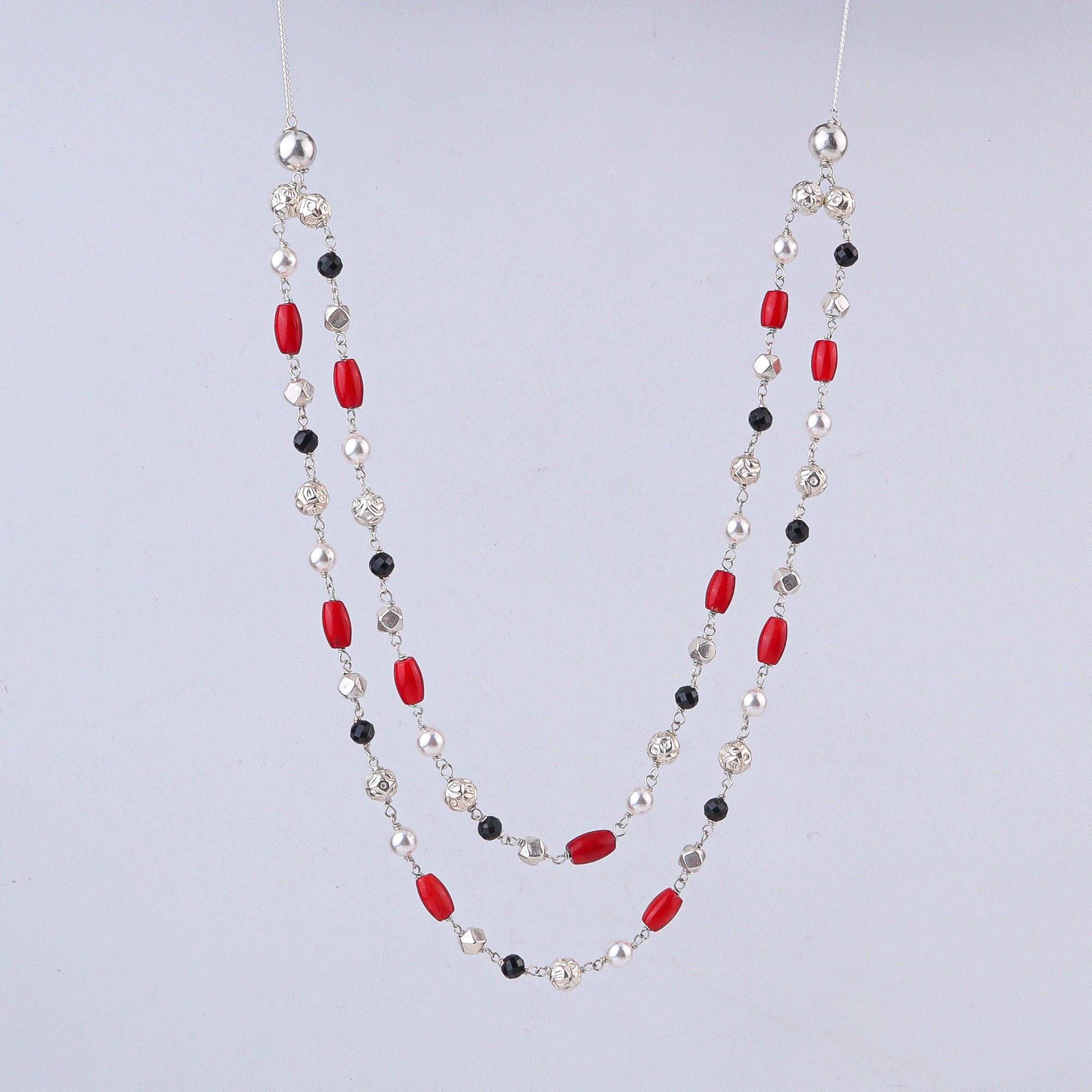 Double Layer Coral, Pearl, Mohanmaal Bead, Ashtapailu & Black Spinel Ganthan